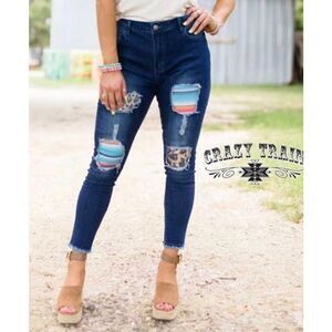 Crazy Train Patchwork Distressed Skinny Jeans Western Boho 5/27